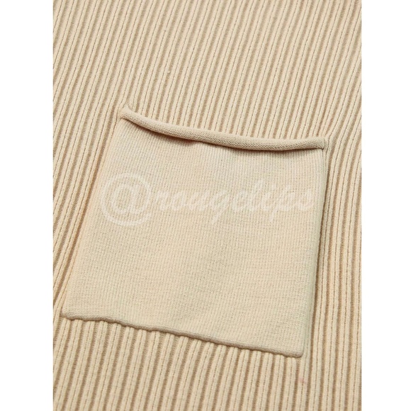 Knit Beige Spring/Fall Short Sleeve Pullover Sweater Top Front Pocket - Picture 6 of 8